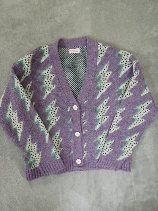 Never on Sunday Sweaters - Cardigan Lightning Bolt Pastel Goth 80s Retro Dolman Grandpa Never On Sunday M
